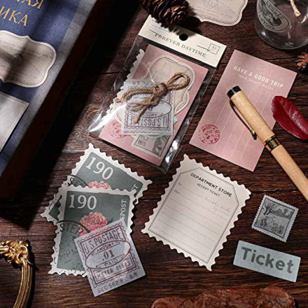HASTHIP® 120 Piece Vintage Scrapbook Stamp Stickers Aged Antique Stickers Parchment Old Retro Paper Stickers for Personal Retro Crafts, Journaling Projects and Paper Collection Supplies