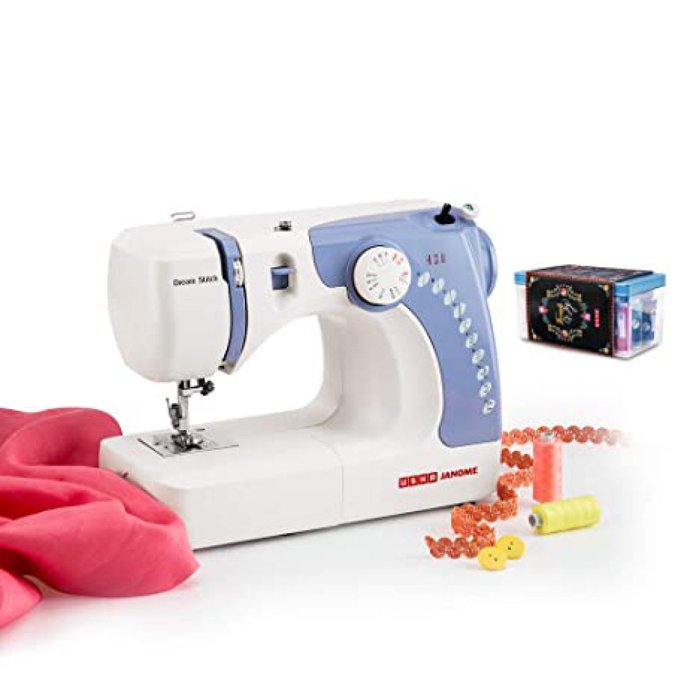 Usha Janome Dream Stitch Automatic Zig-Zag Electric Sewing Machine with 14 Stitch Function (White and Blue) with Free Sewing KIT Worth RS 500